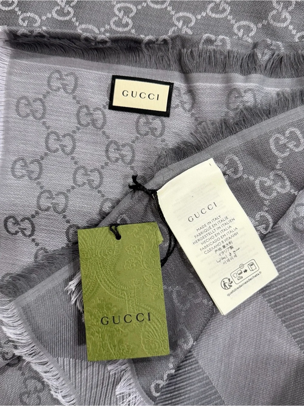 Gucci GG Web Wool- Silk Blend Scarf 45cm x 180cm NWT Complete box and bag